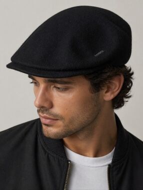 Kangol 504 Wool Flat Cap Black Ivy Hat Mens Medium Driving Golf Newsboy Style